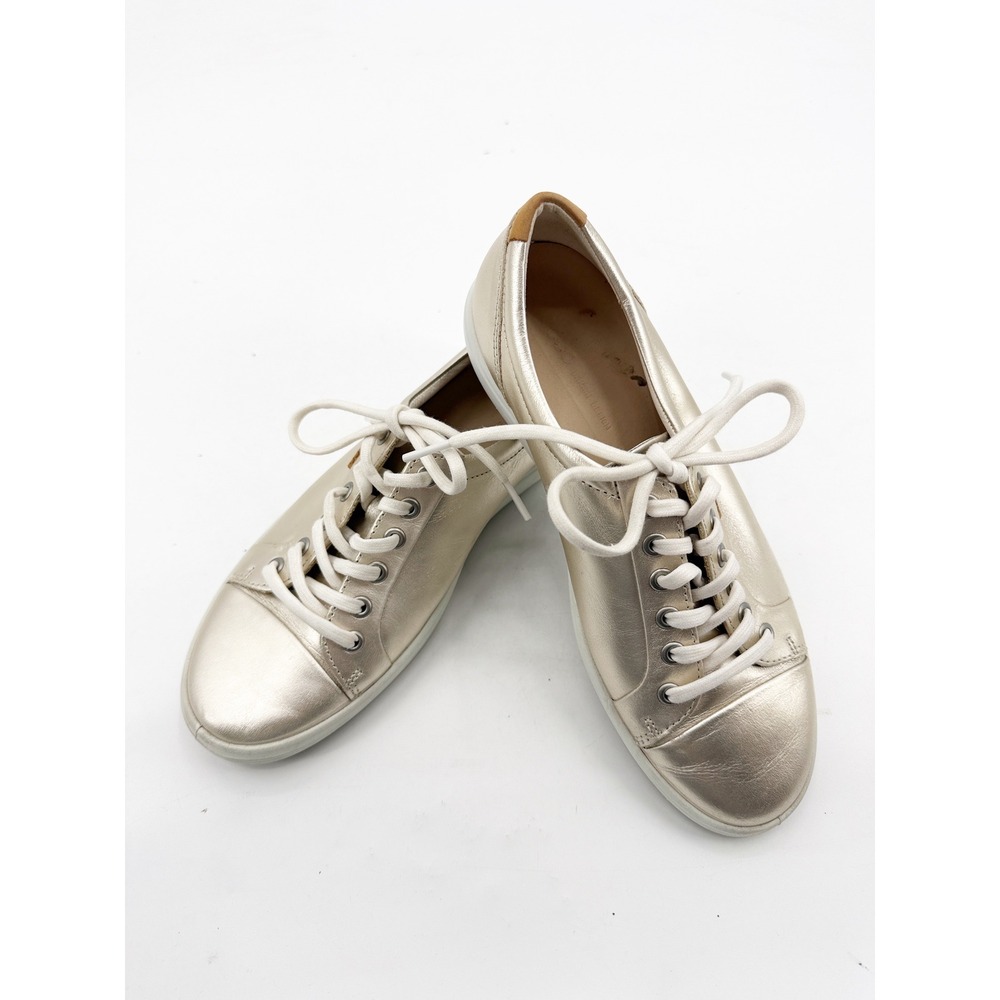 ECCO Soft 7 Metallic Gold Leather Sneakers Women 40 US 9-9.5 Low Top Shoes